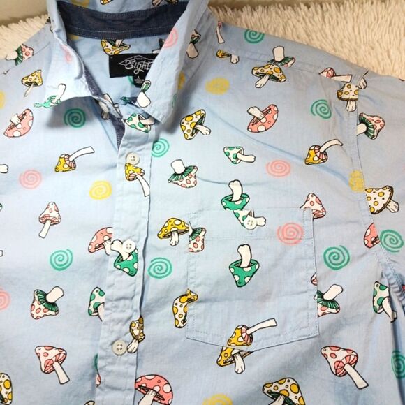 Eighty Eight Men's Short-Sleeve Button-Down Shirt Colorful Mushroom Print Large - Picture 8 of 11